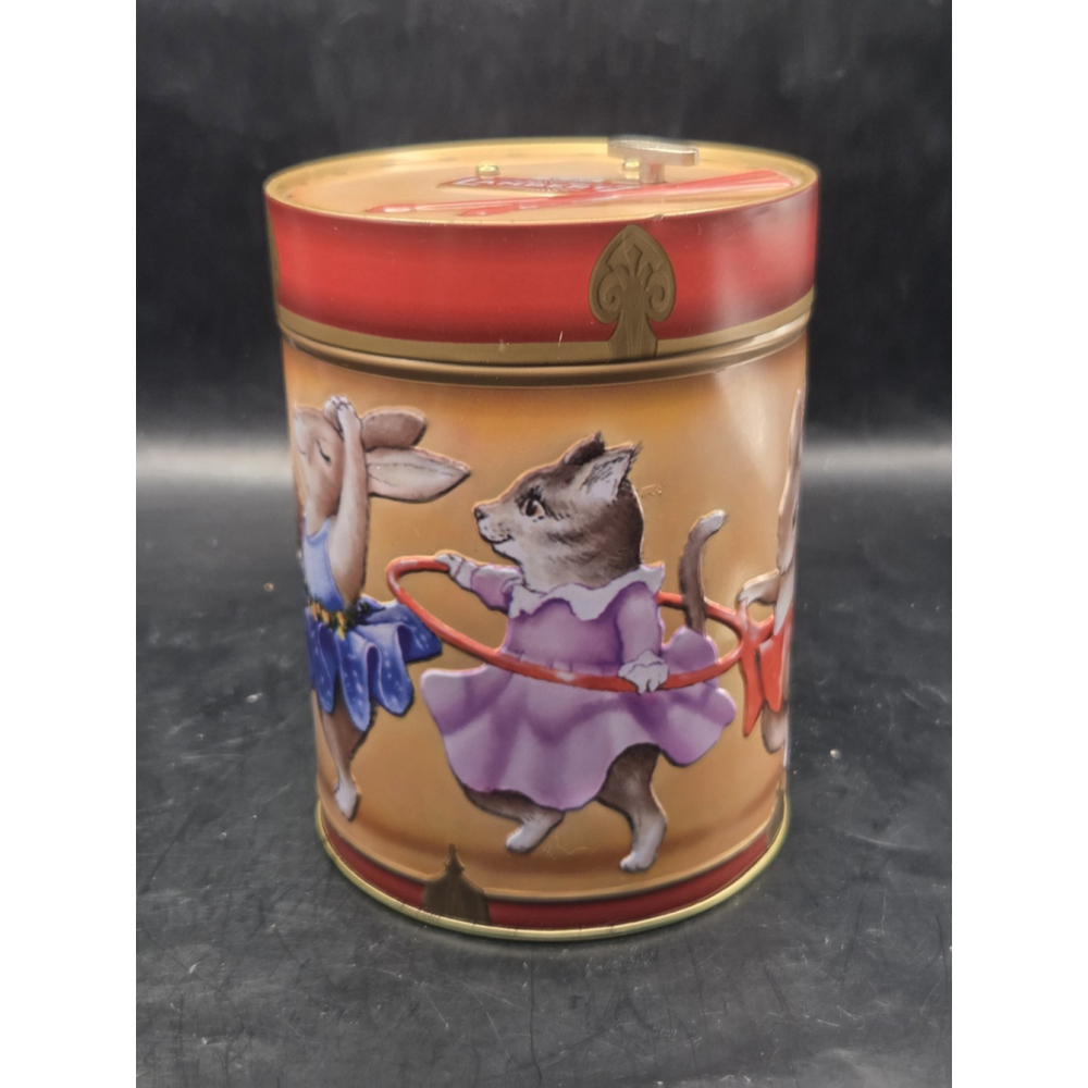 Vintage Lambertz German Music Box Tin Plays Deck the Halls Cat Bunny Squirrel